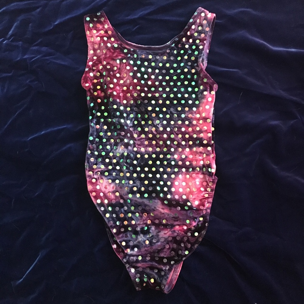 Tie dye velvet leotard with hologram dots